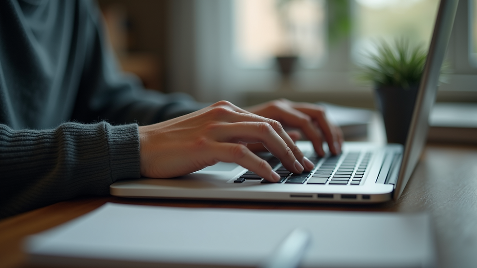 Close-up view of a person typing on a laptop keyboard