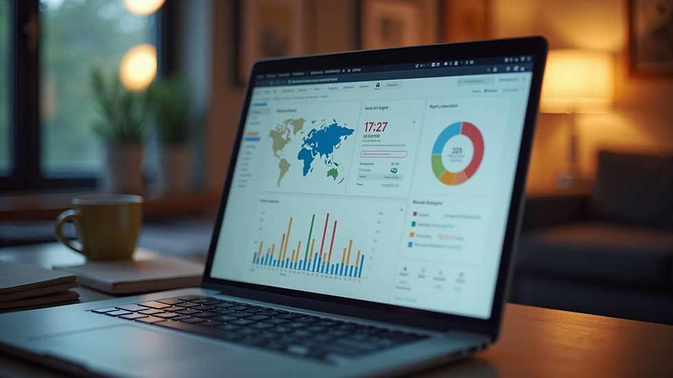 Eye-level view of a laptop screen showing social media analytics dashboard