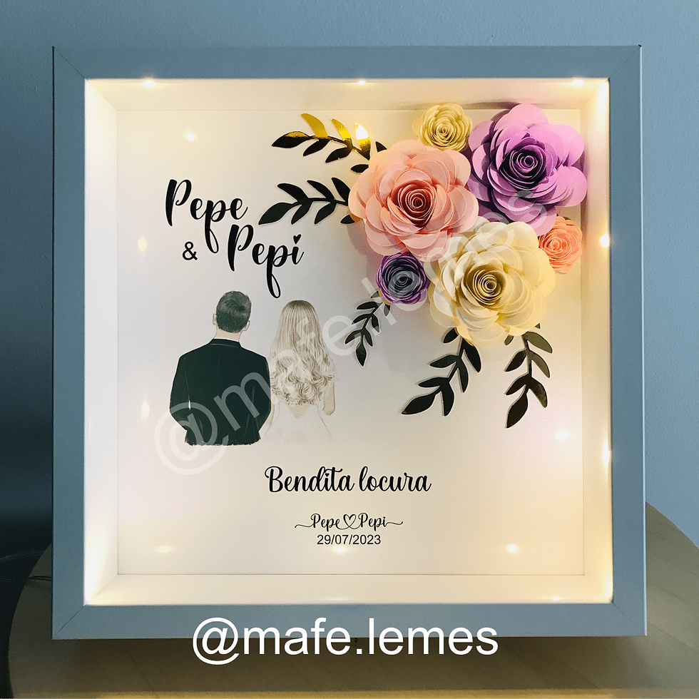 Miniatura: novio y novia con flores y texto