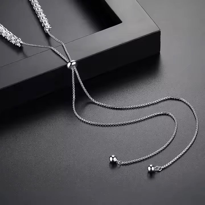 Thumbnail: Silver Tone Adjustable Tennis Necklace