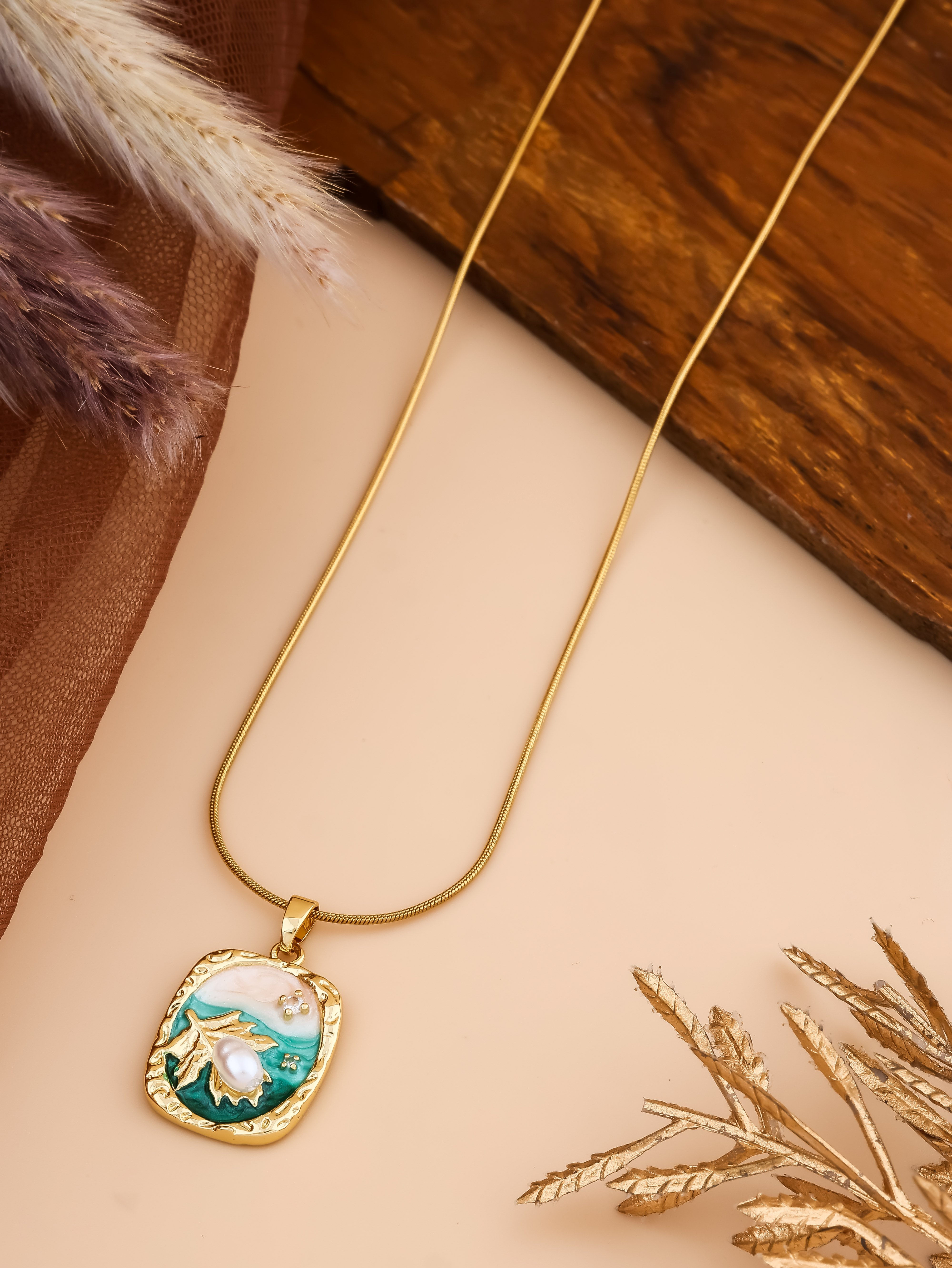 Gold Tone Enamel Autumn Leaf Medallion