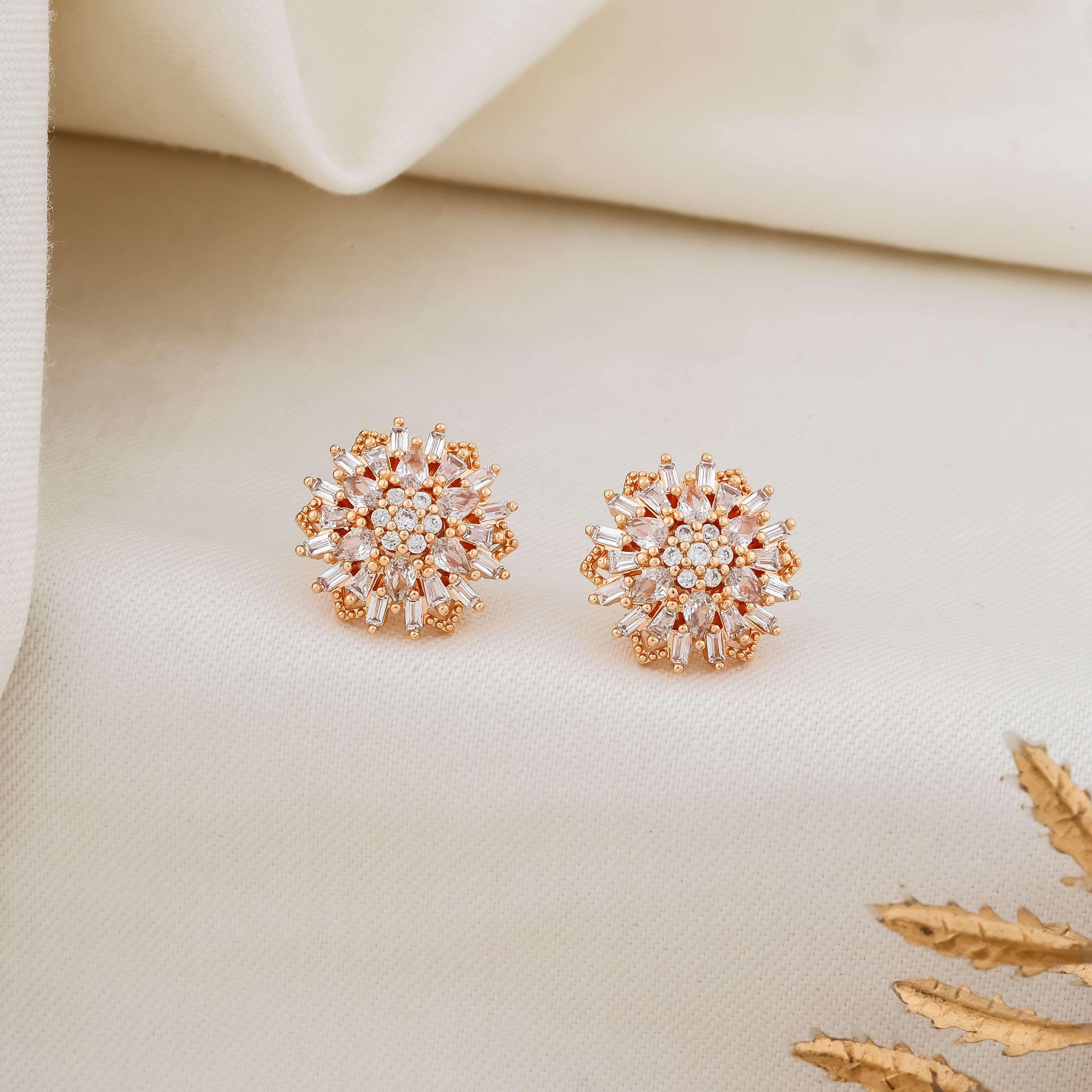 Rose Gold Floral Cluster Stud Earrings