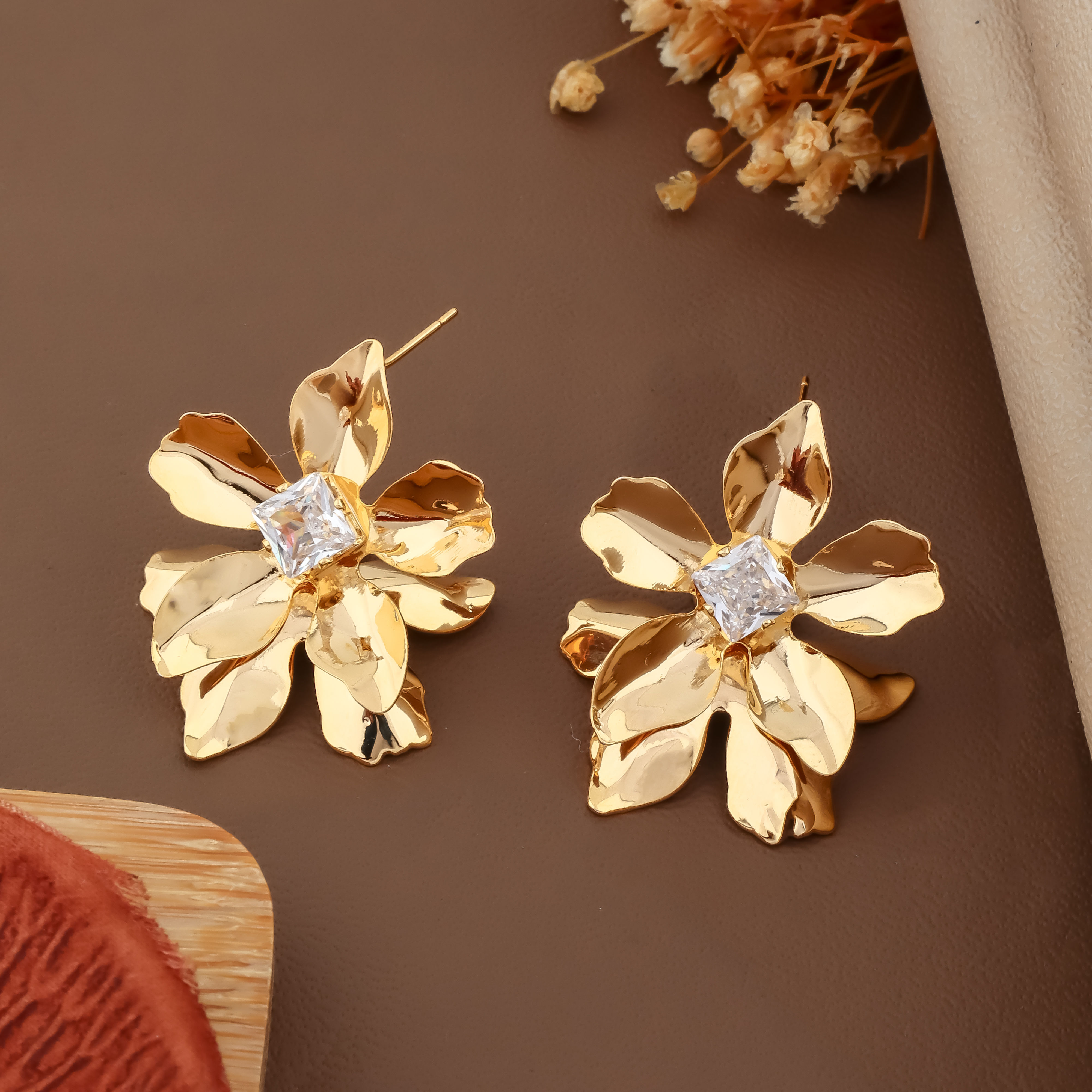 Gold Tone Gilded Blossom Studs
