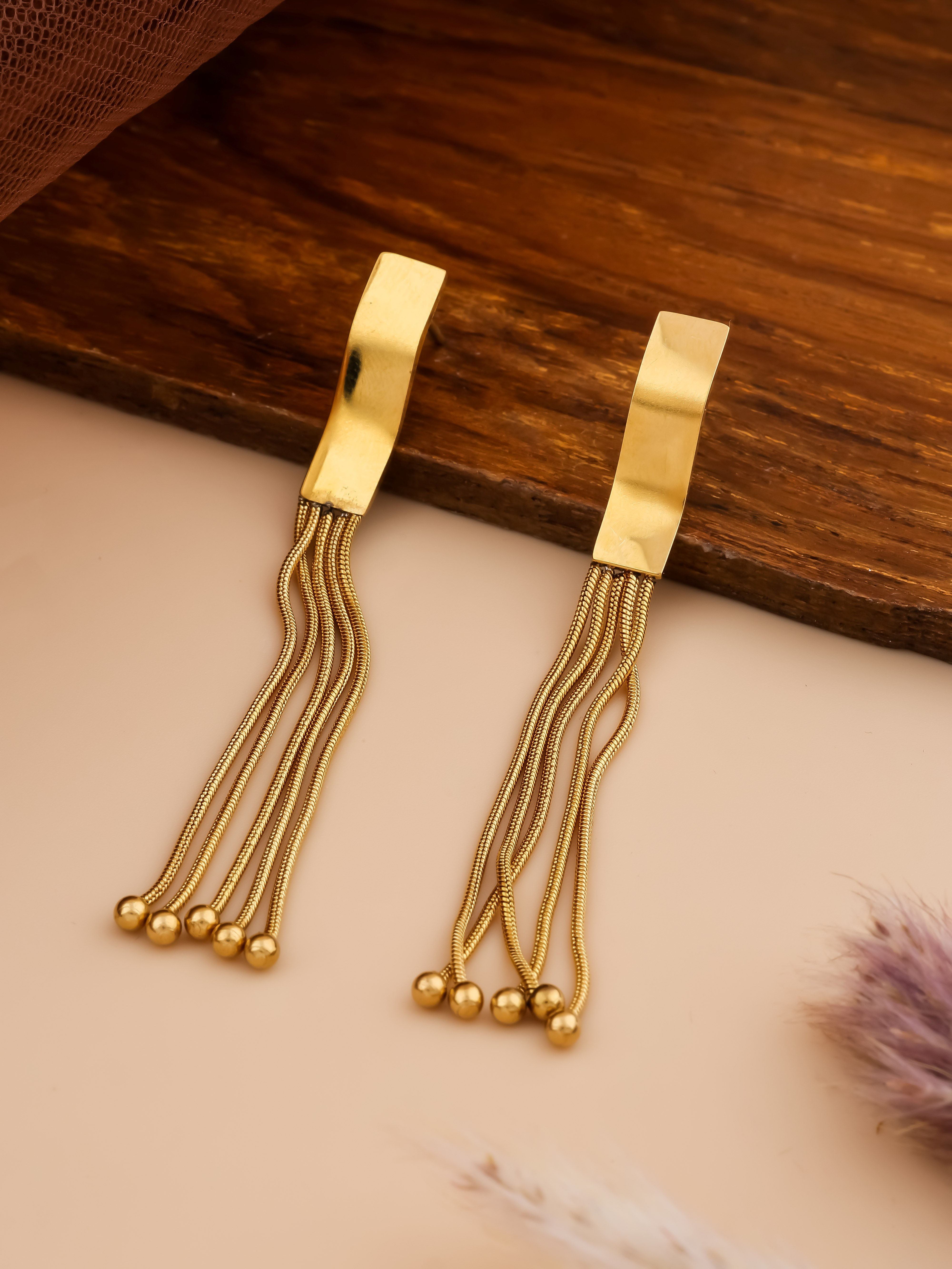 Gold Tone Multi-Strand Tassel Drop Earrings