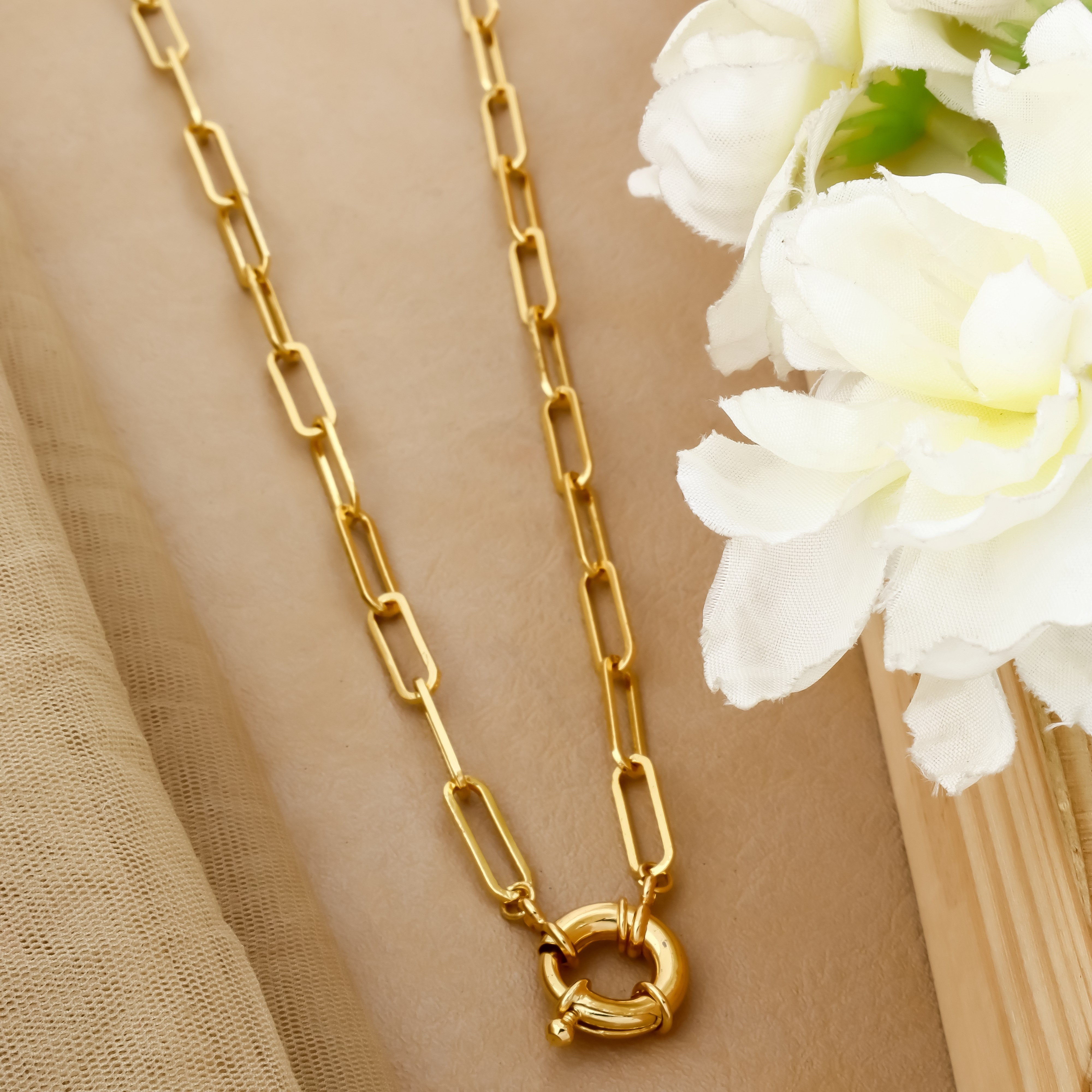 Gold Tone Paperclip Chain Necklace