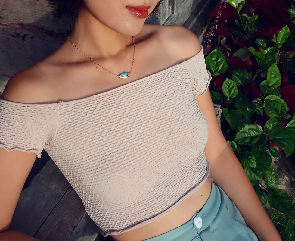 Thumbnail: 14K Solid Gold Natural Odd Shape Turquoise Pendant Necklace with Natural Blue Sapphire Waves, Blue Lagoon Necklace, Ocean The
