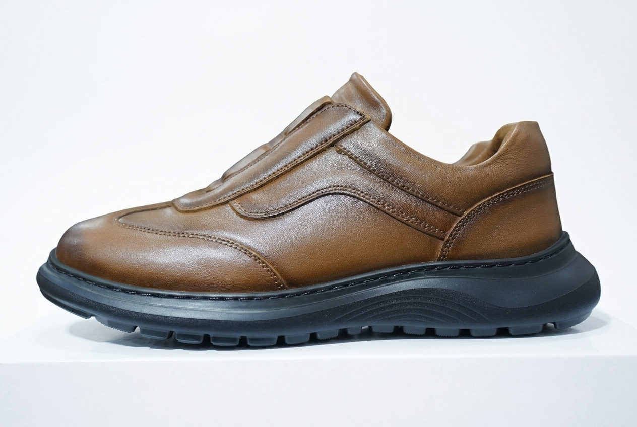 Chaussures Casual en Cuir Cognac Patiné