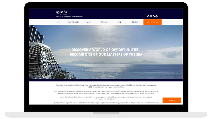 Shosholoza Ocean Academy recruitment website displayed on desktop and mobile screens