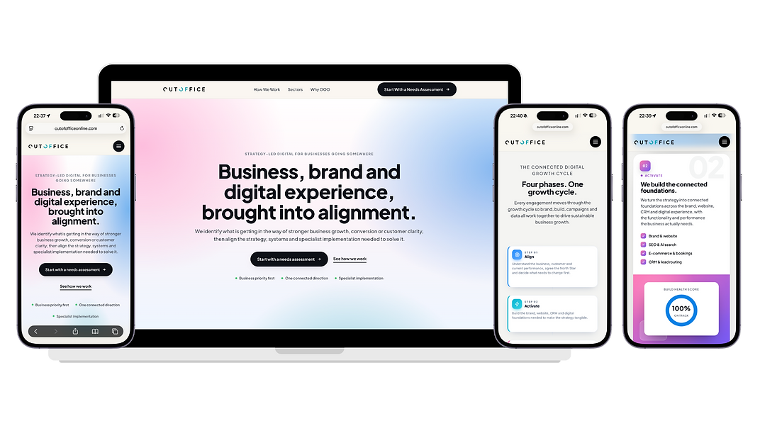 Out Of Office Online agency website displayed on desktop and mobile screens