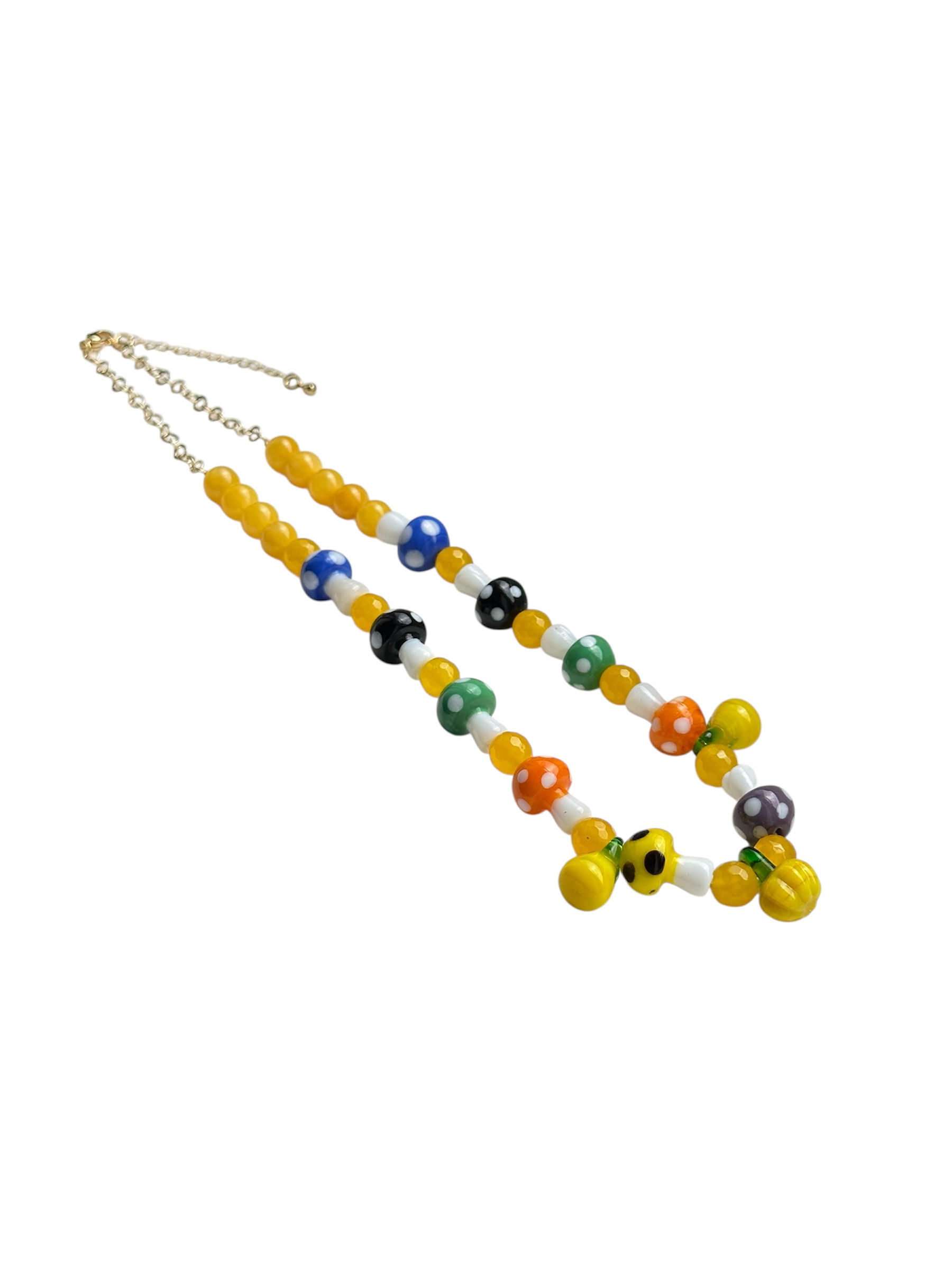 Sunshroom Yellow Quartz-Style Necklace with Murano Glass Mushrooms
