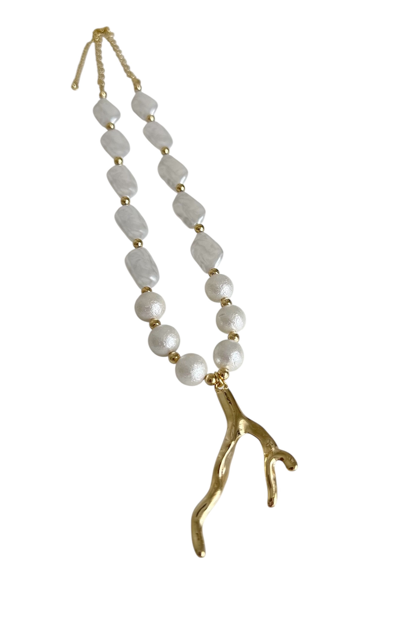 Pearl Necklace Coral Charm