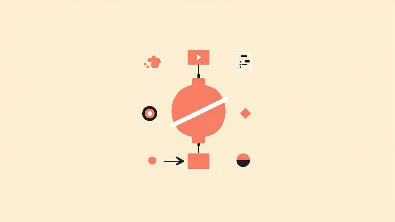 AI-generated flat vector illustration showing the UGC pipeline concept — dollar sign crossed out, pipeline flow from inputs to output