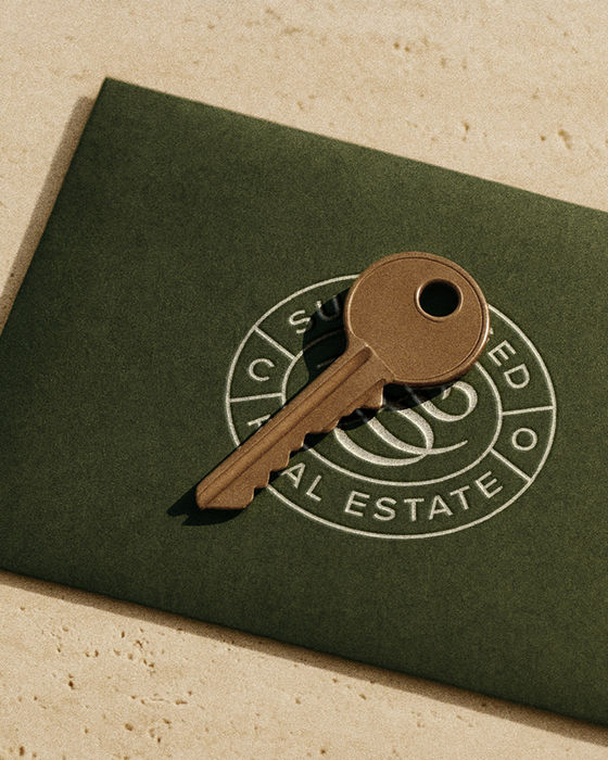 Branding, logo design, and envelope designed by House of Form for luxury Phoenix real estate group Sunforged.