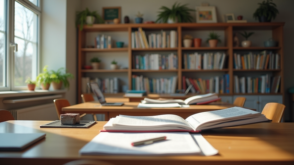 A well-organized study area with educational resources