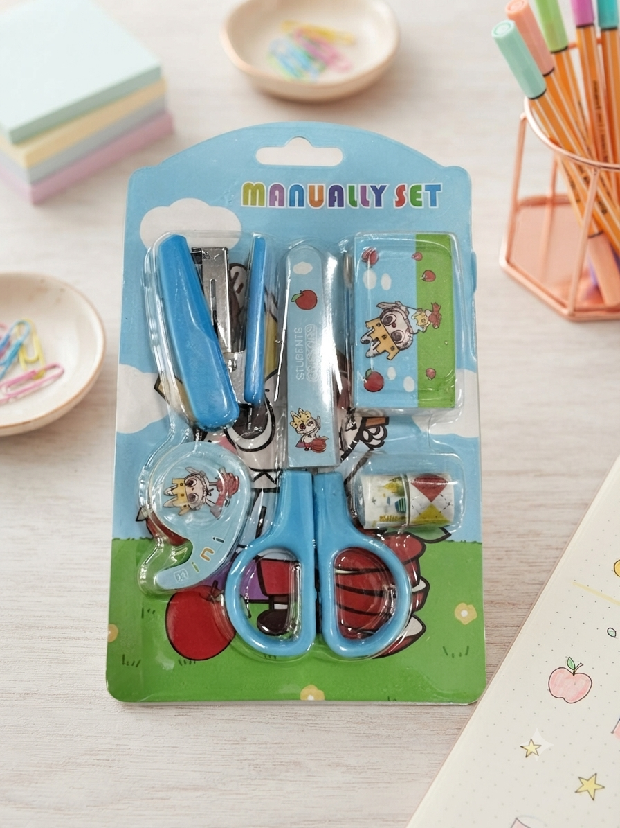 Mini Stationery Set – Kids' Scissors, Stapler, Tape & Notepad Kit