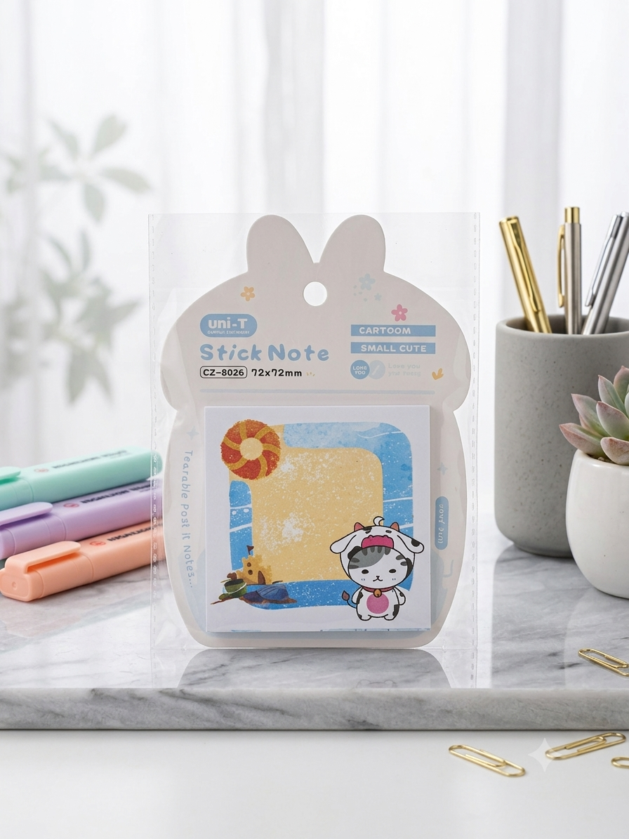 Fancy Sticky Notes – Cute Bear Bubble Tea Design | Uni-T Stick Note (72x72mm)