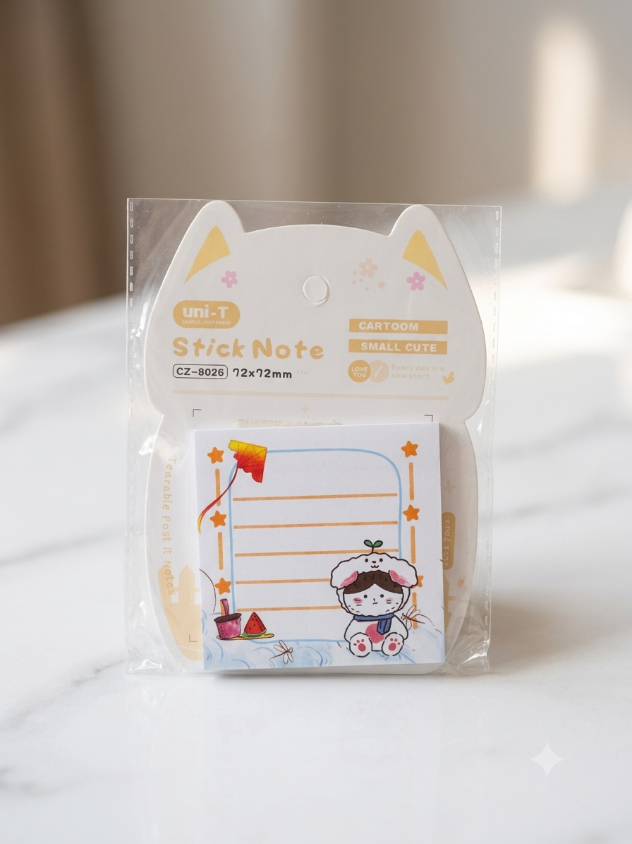 Fancy Sticky Notes – Cute Bear Bubble Tea Design | Uni-T Stick Note (72x72mm)
