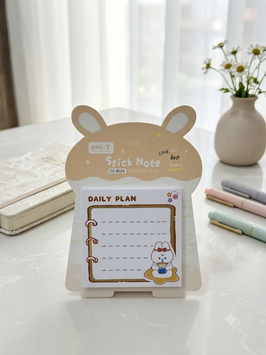 Fancy Sticky Notes – Cute Bear Bubble Tea Design | Uni-T Stick Note (72x72mm)