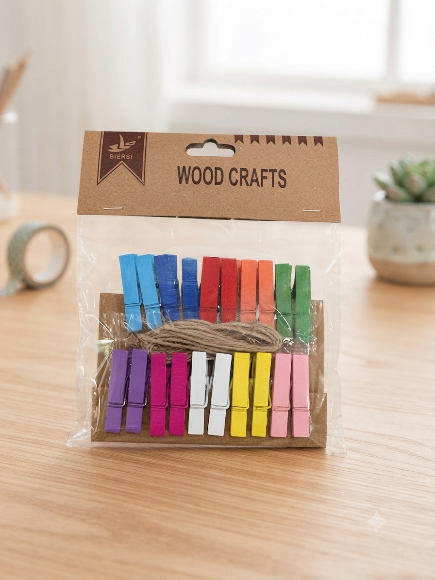 Mini Wooden Photo Clips – Cute Decorative Pegs with Jute Twine (Set of 10)