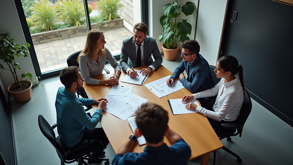 High angle view of a marketing team in a collaborative meeting