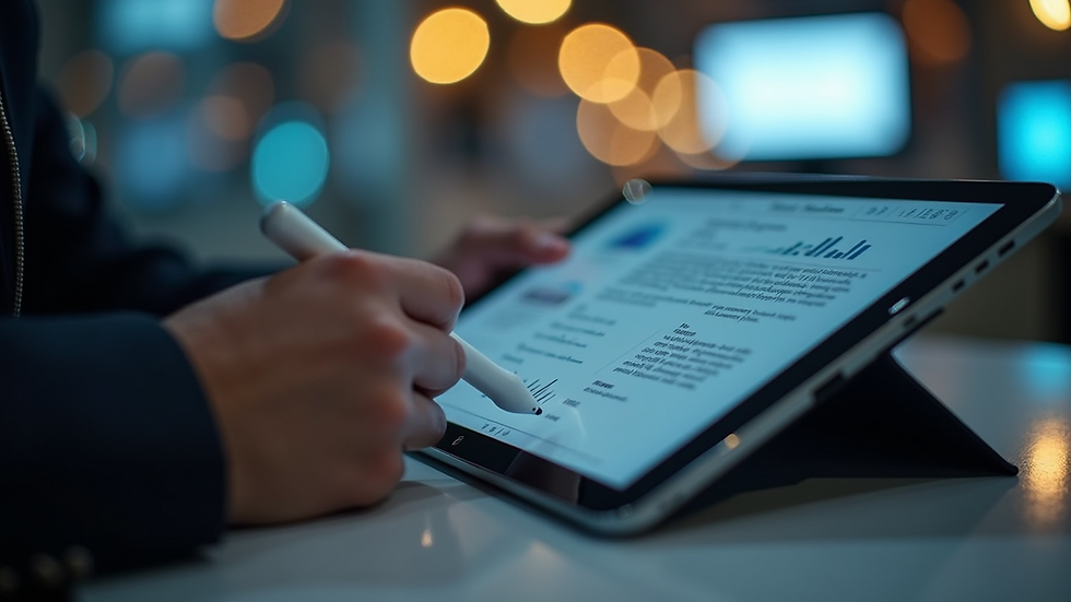 Close-up view of a digital tablet displaying interactive content