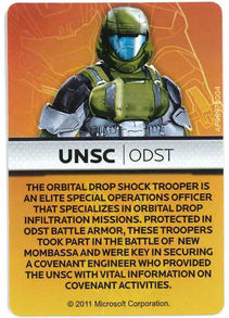 ODST display stand and information card from the Mega Bloks 2011 Halo set 96970 Anniversary Edition Troop Pack