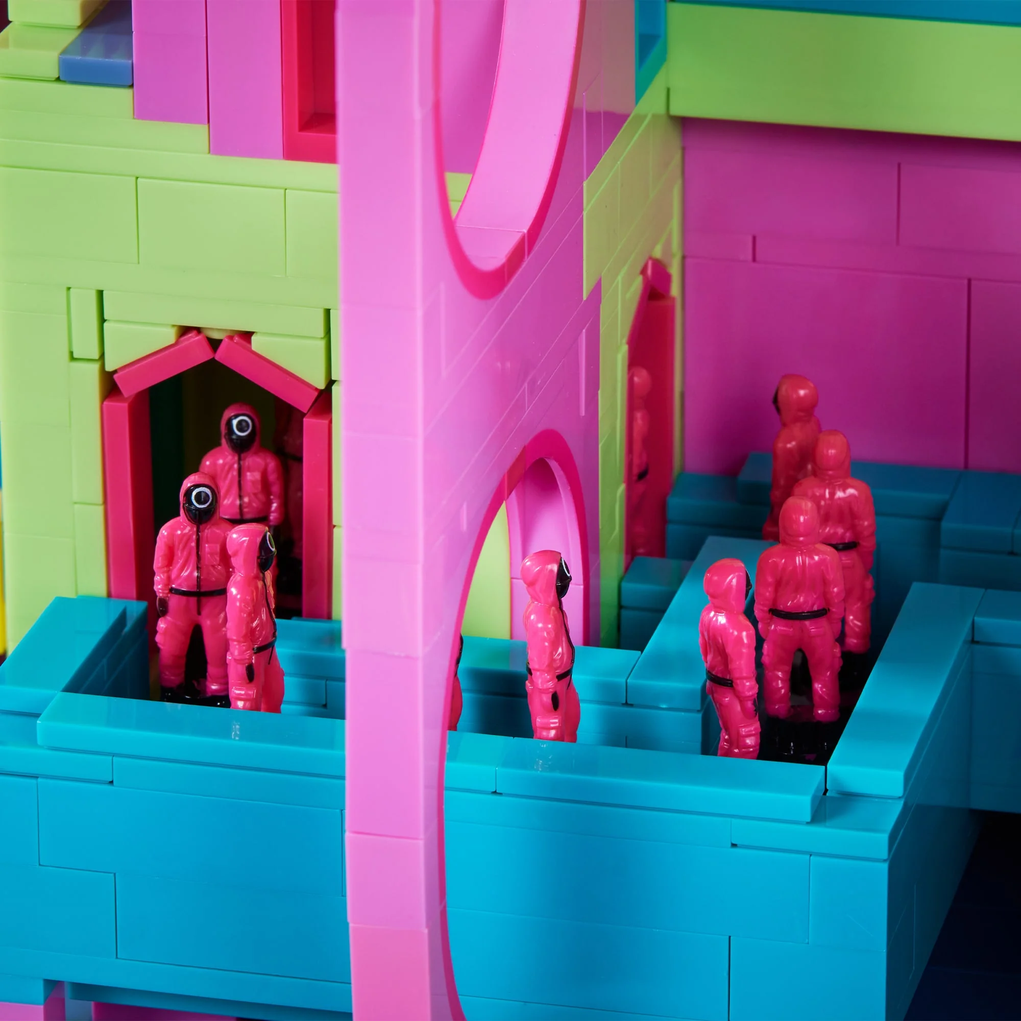 A detail look at the 2025 Mega Netflix Squid Game Staircase Collector Building Set