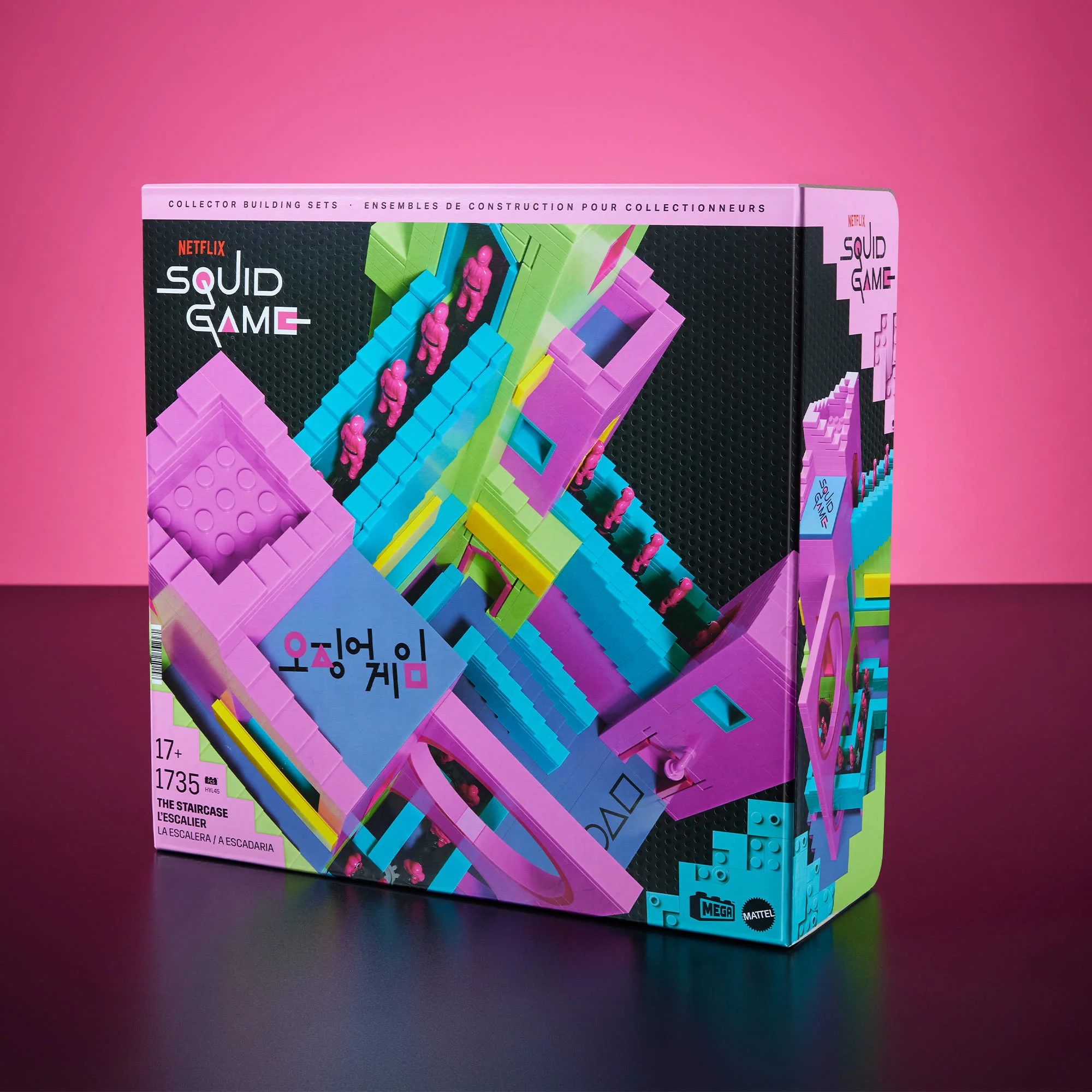 A detail look at the 2025 Mega Netflix Squid Game Staircase Collector Building Set