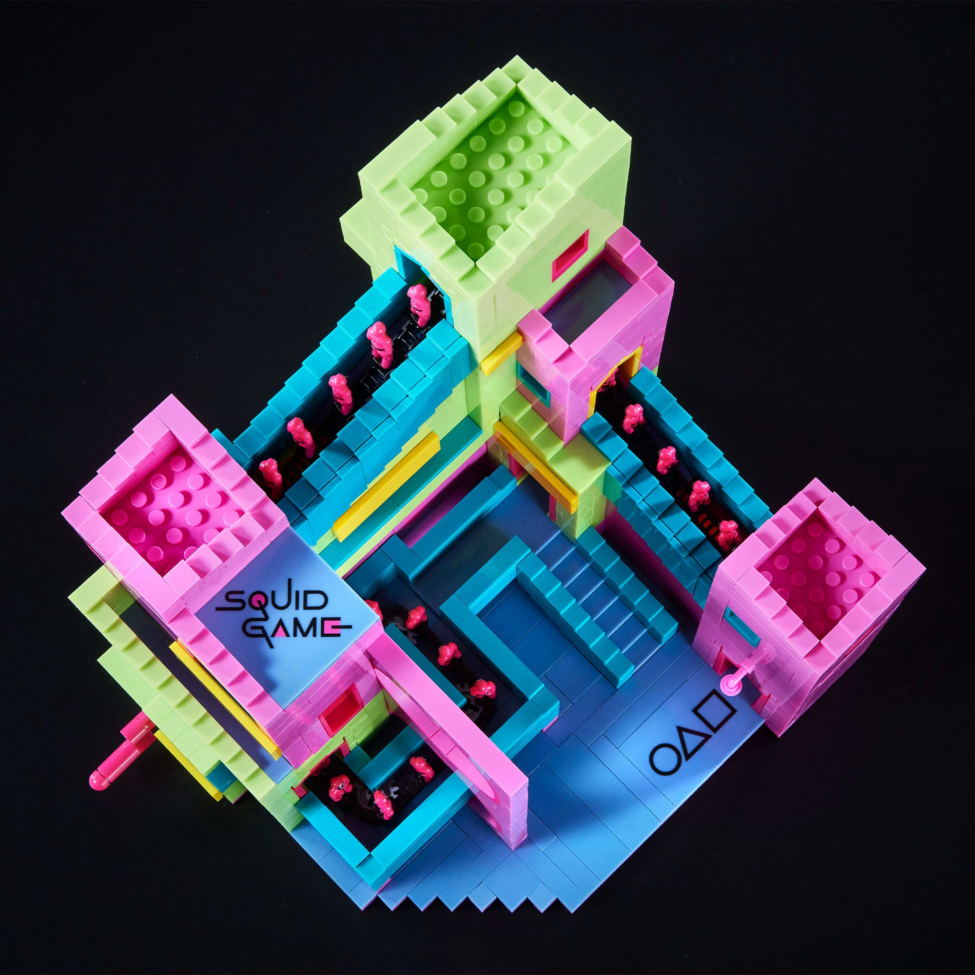 A detail look at the 2025 Mega Netflix Squid Game Staircase Collector Building Set