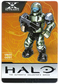 ODST display stand and information card from the Mega Bloks 2011 Halo set 96970 Anniversary Edition Troop Pack