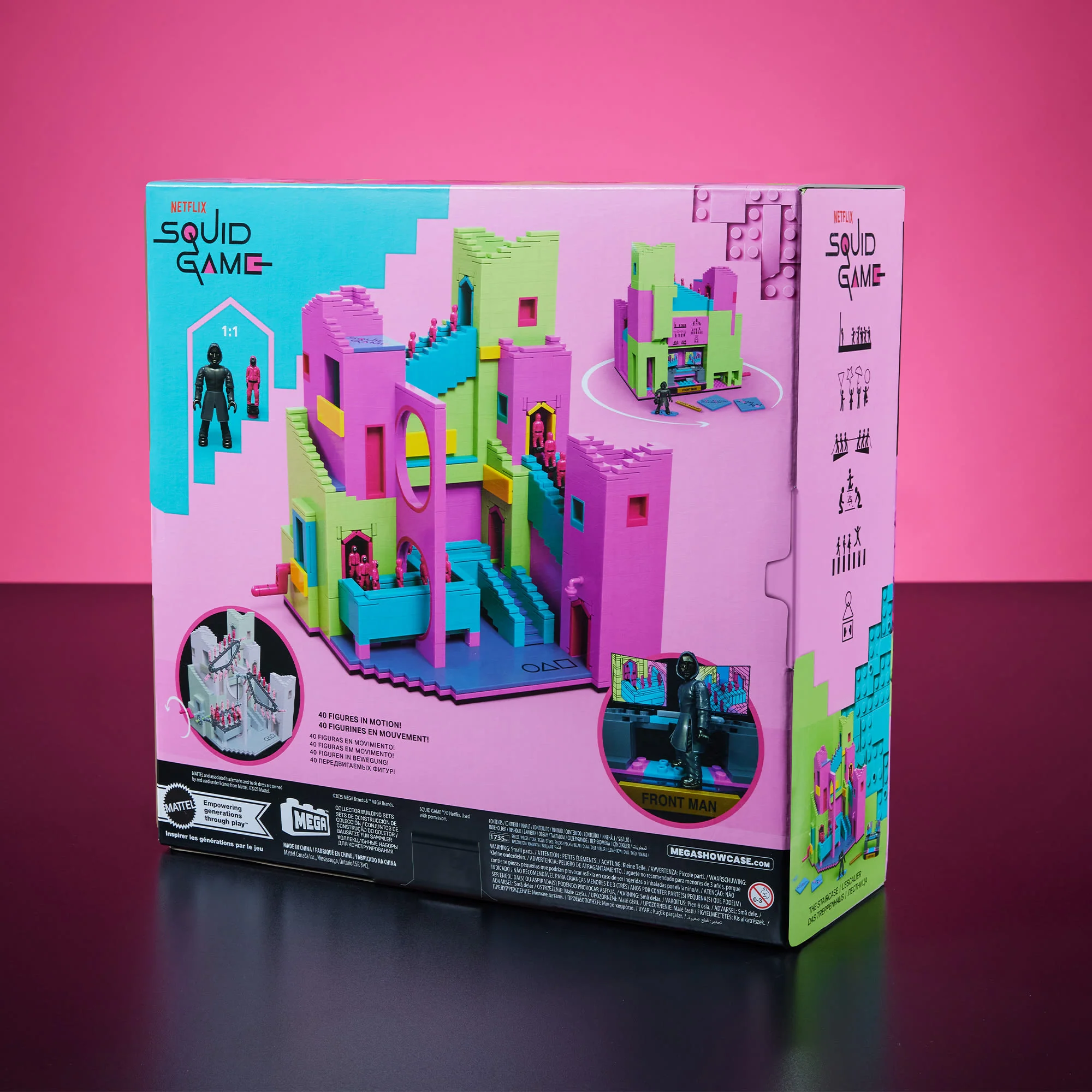 A detail look at the 2025 Mega Netflix Squid Game Staircase Collector Building Set