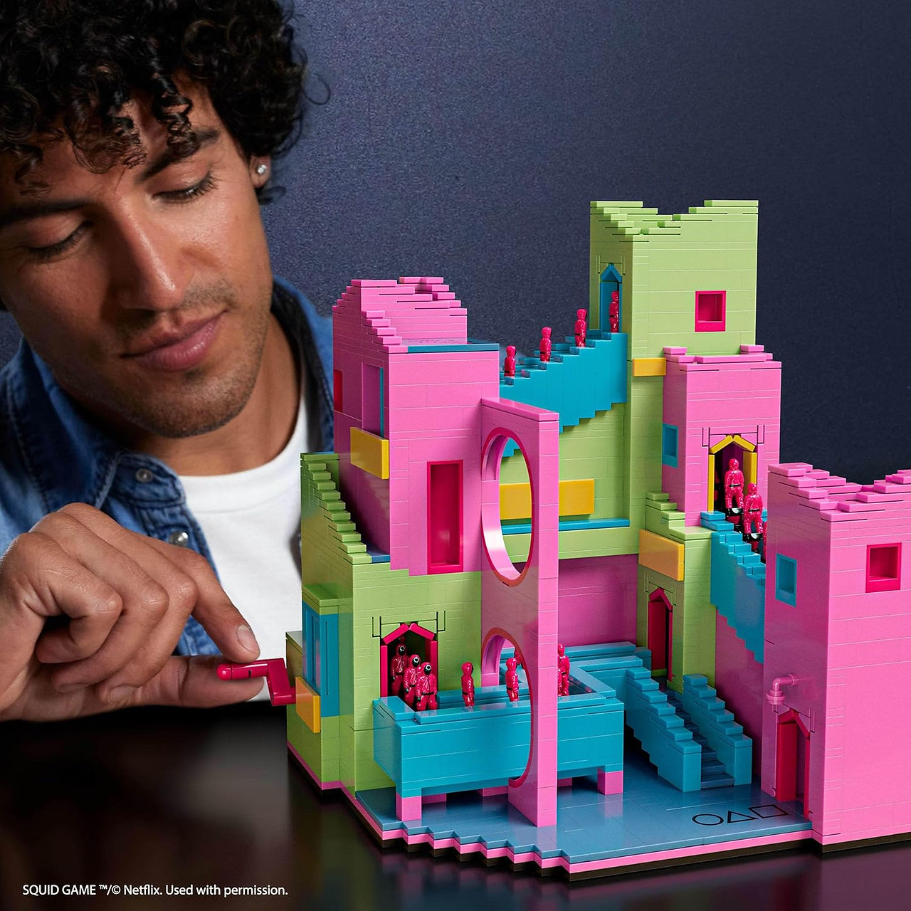 A detail look at the 2025 Mega Netflix Squid Game Staircase Collector Building Set 