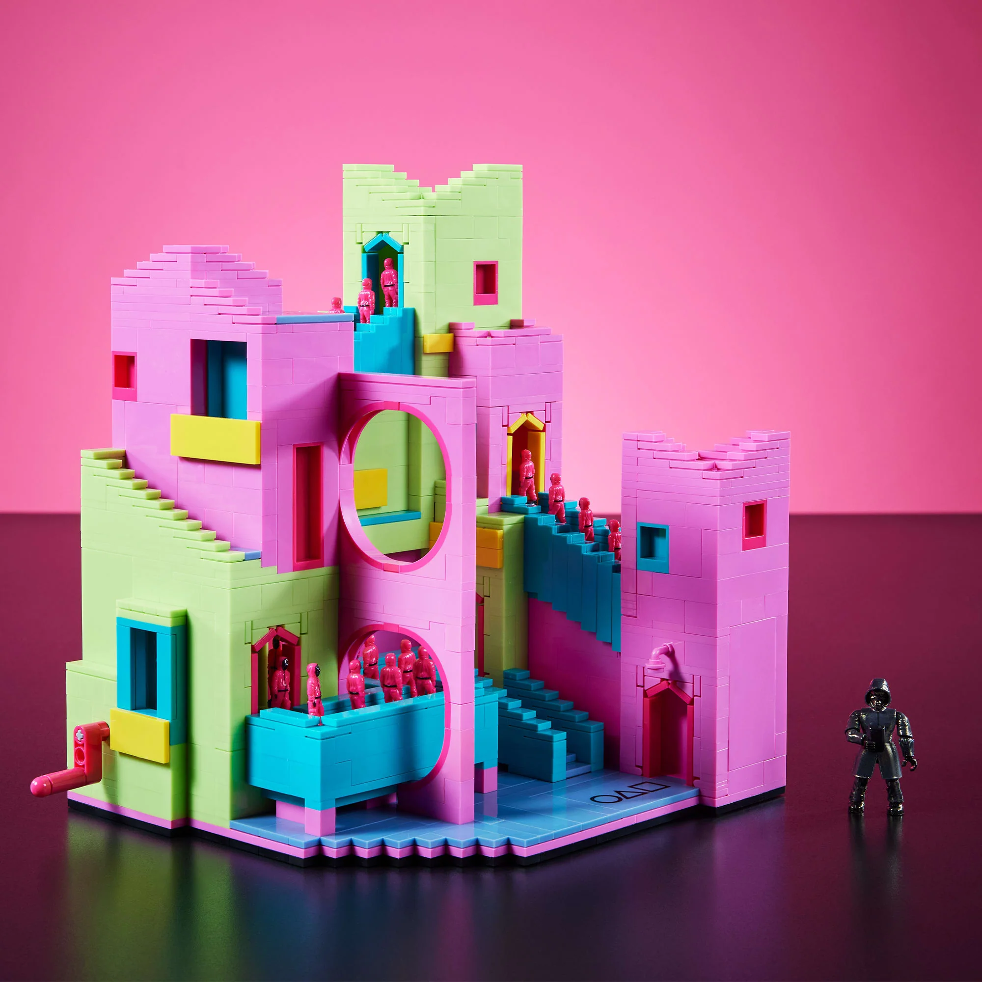 A detail look at the 2025 Mega Netflix Squid Game Staircase Collector Building Set