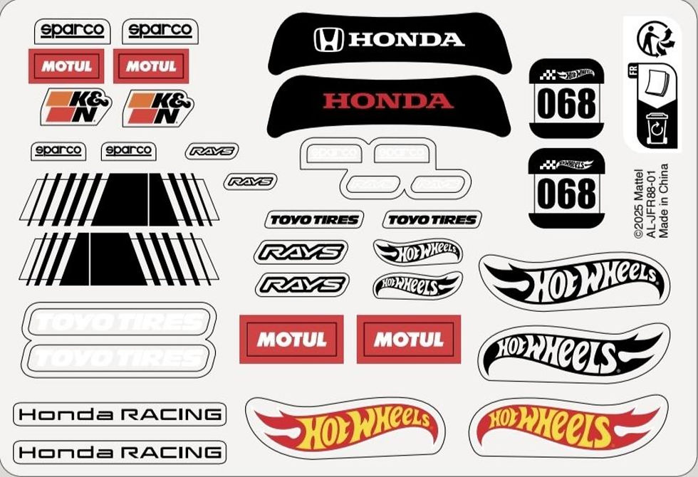 This article contains detailed information on Mattel Brick Shops 2026 Honda S2000 (JFR88) Sticker / decal sheet