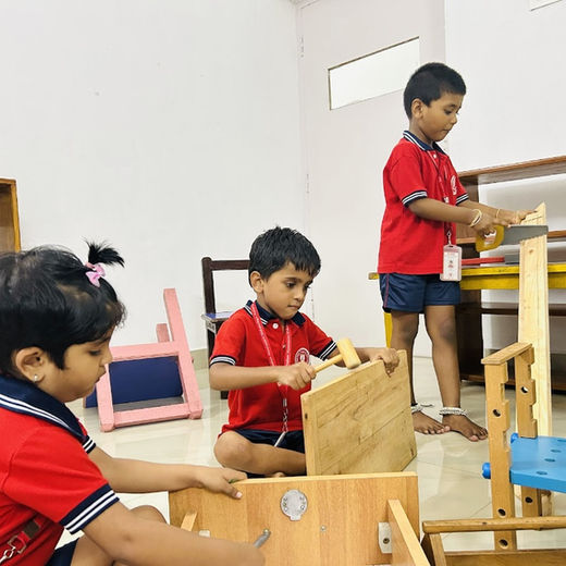 Children working on a woodwork activity