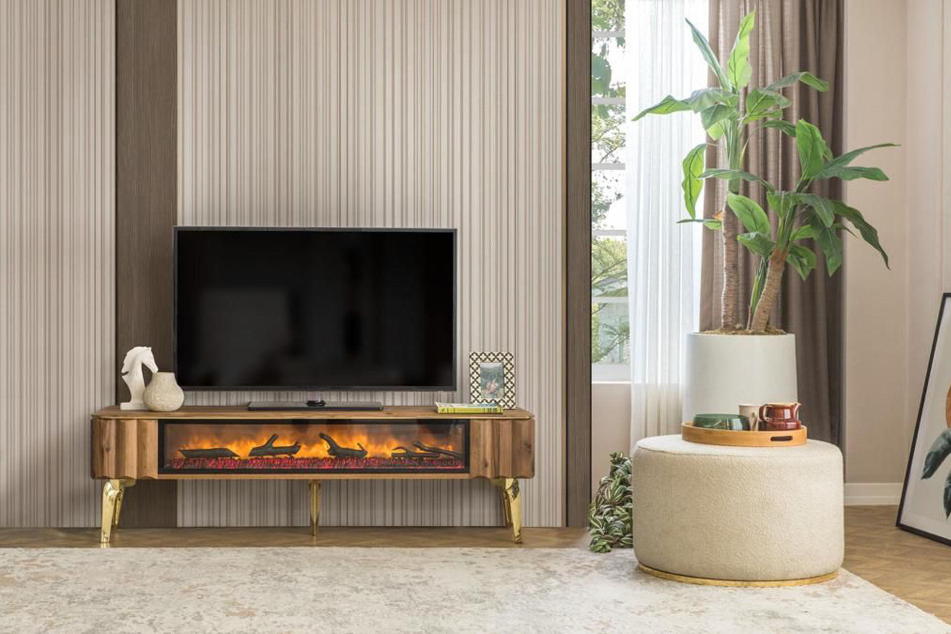 Deniz Şömineli Tv Ünitesi Ceviz