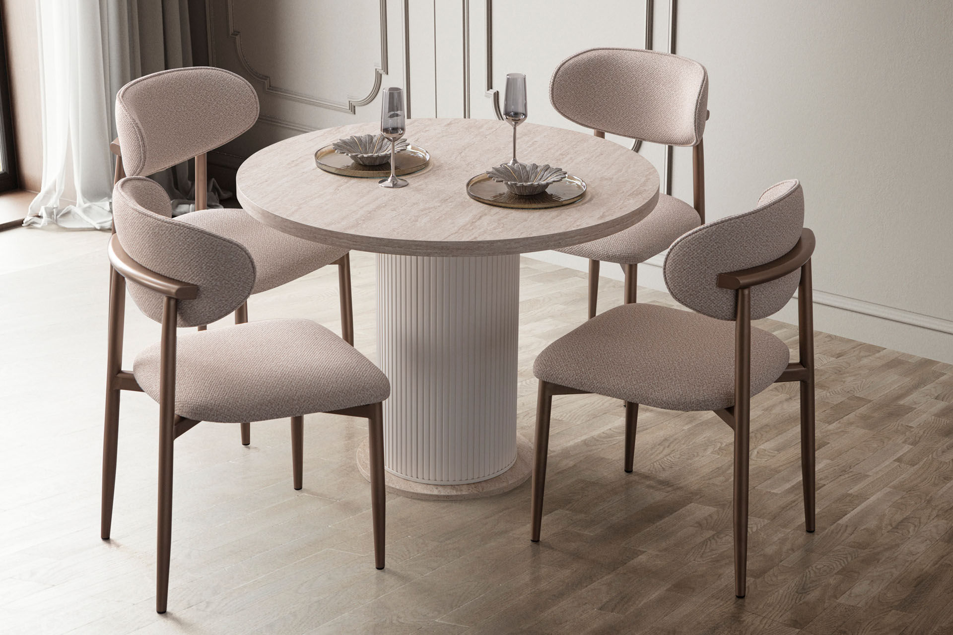 Bohem Yuvarlak Masa Traverten