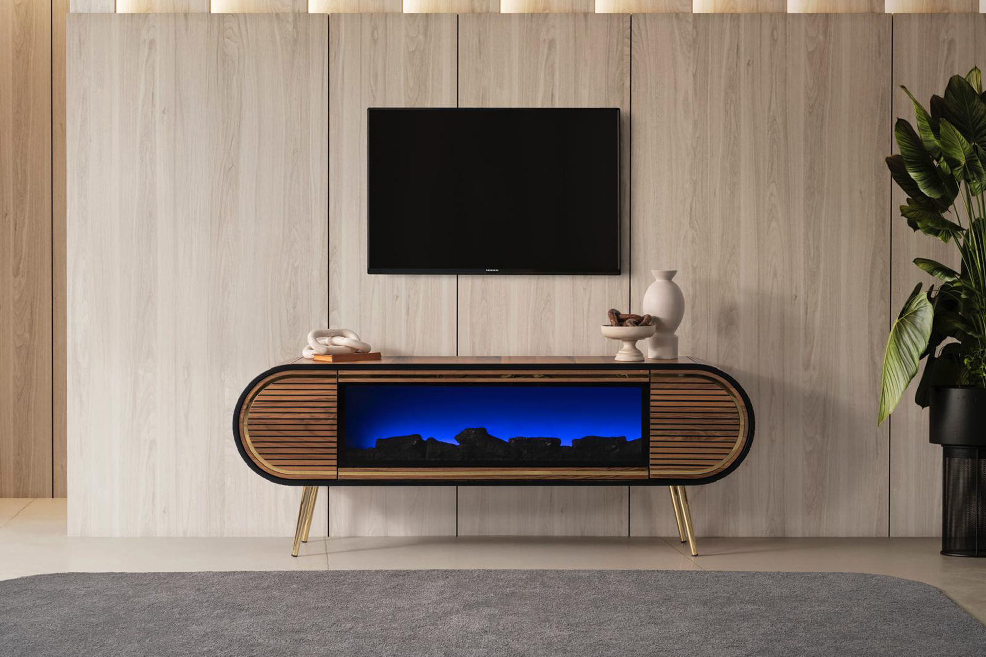 Elit Şömineli Tv Ünitesi Ceviz