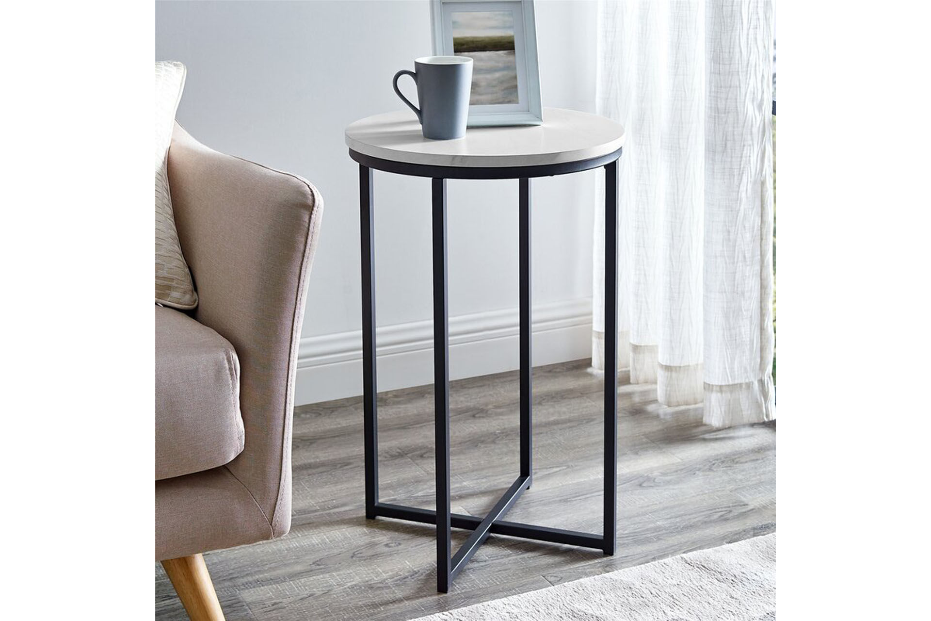 Londra Yan Sehpa Beyaz-Siyah