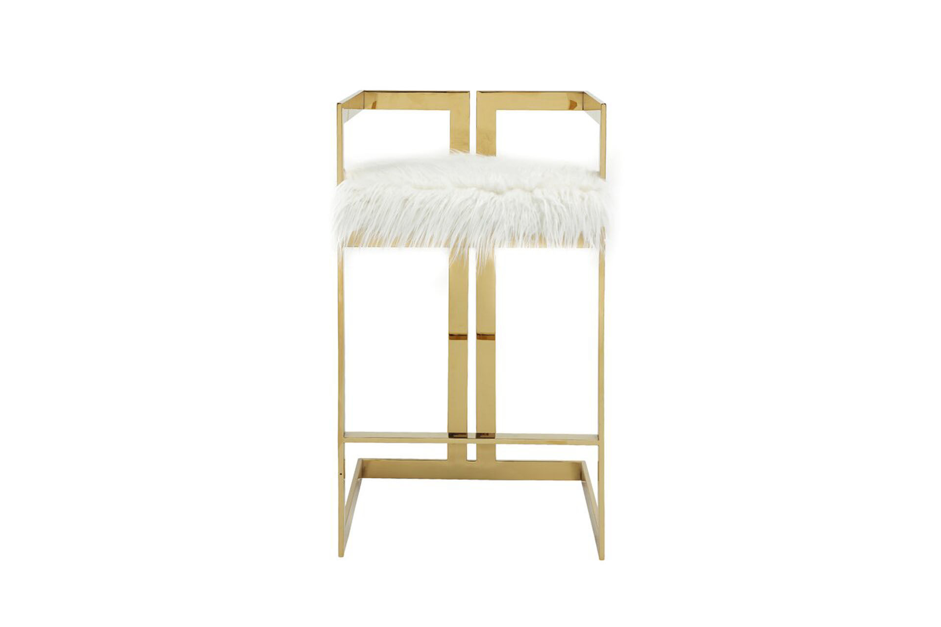 Stil Bar Sandalyesi Beyaz Peluş-Gold