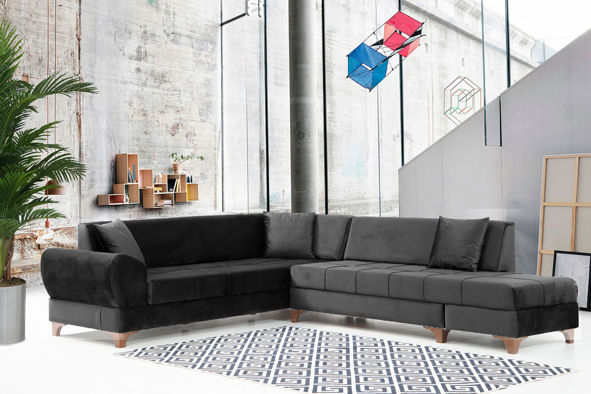 Nova Köşe Koltuk Antrasit Yataklı