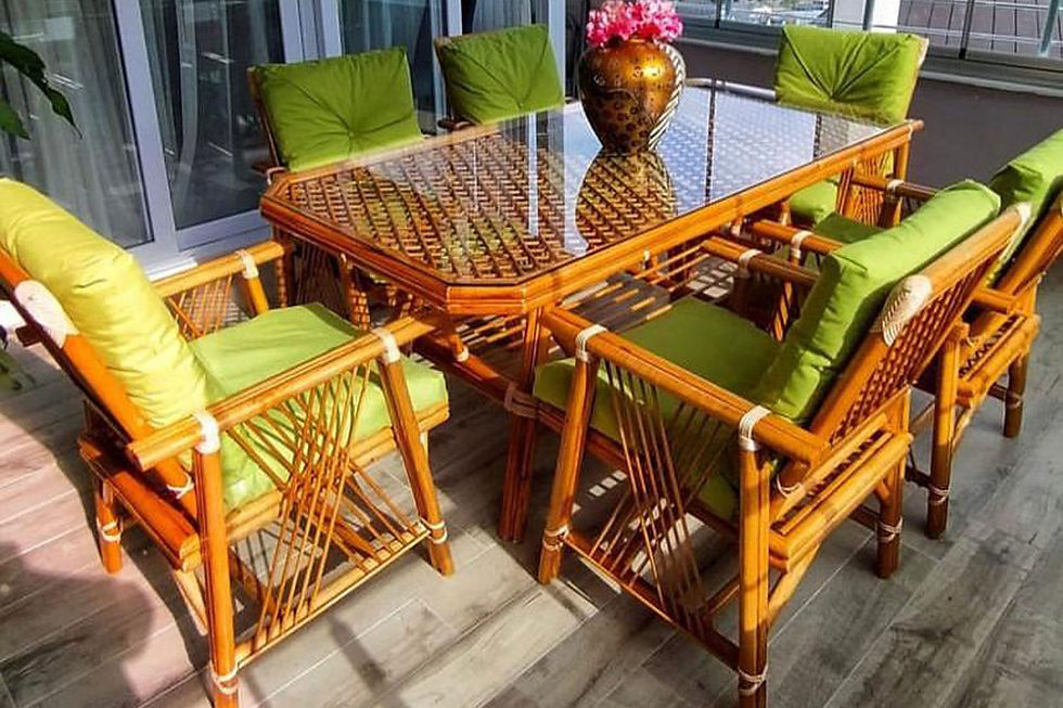 Zümrüt 6'lı Bambu Masa Takımı