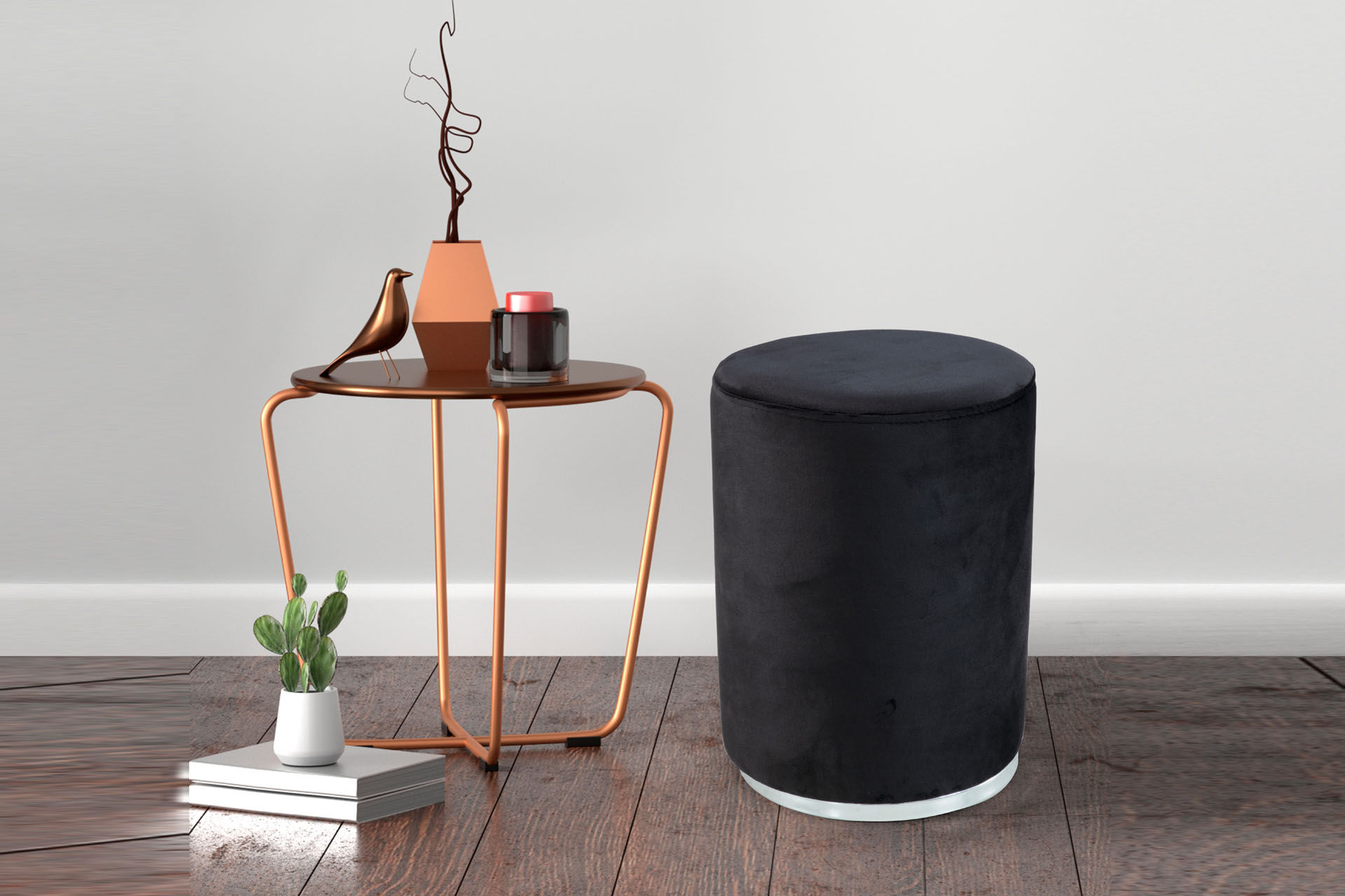 İstanbul Silindir Puf Siyah Gümüş