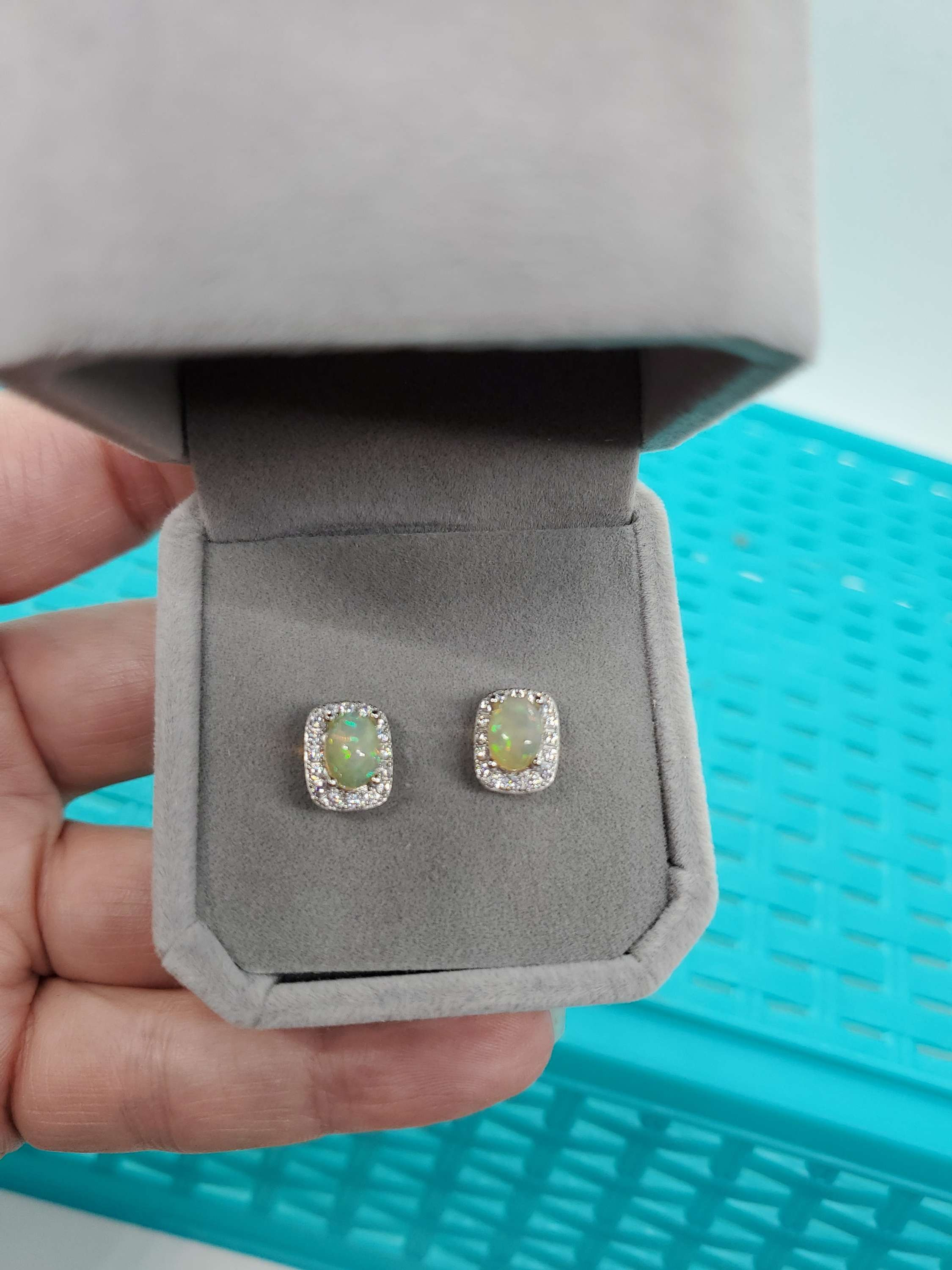 925 sterling silver cz and opal earrings