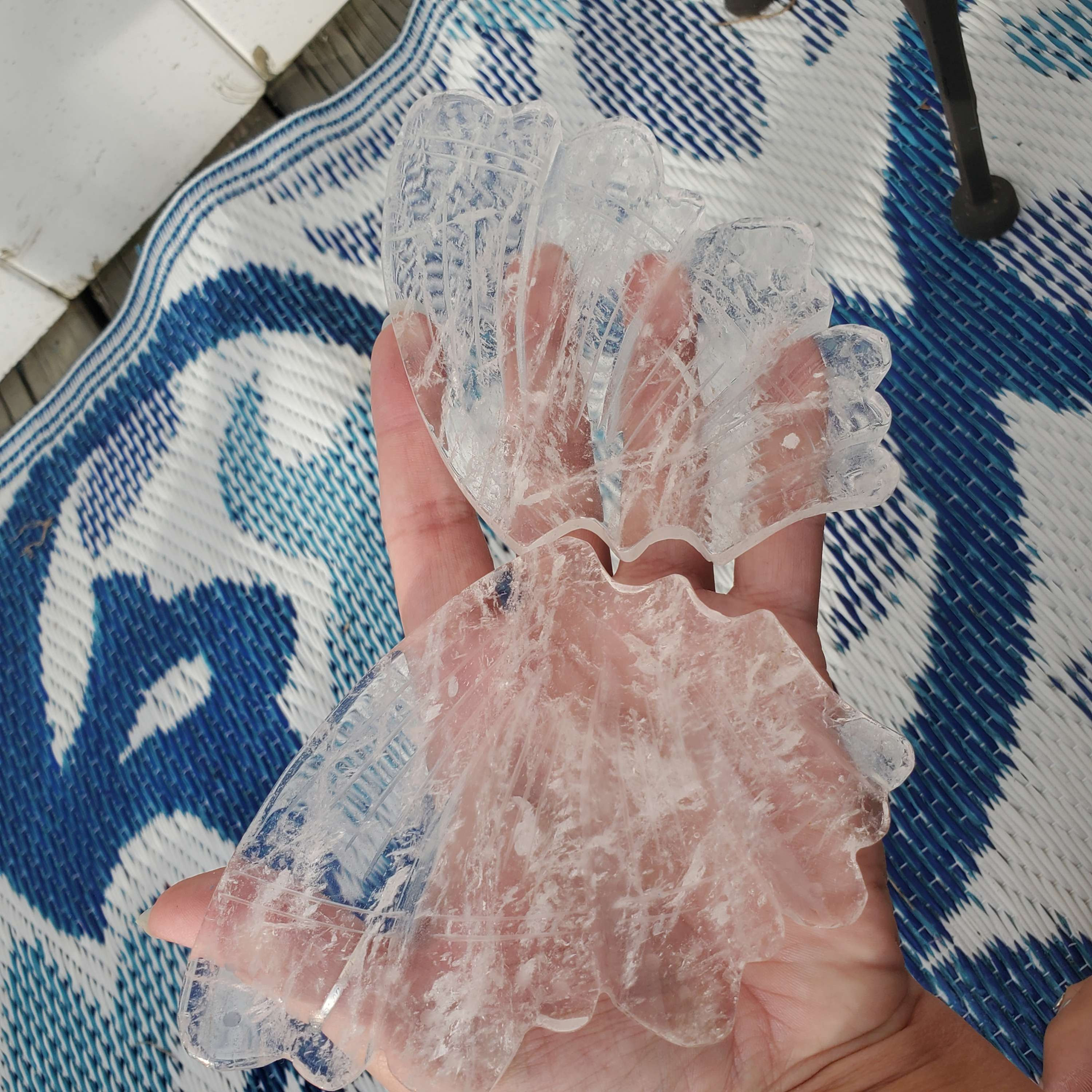 Clear quartz carved wings 