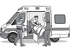 A vector black and white image of an amb