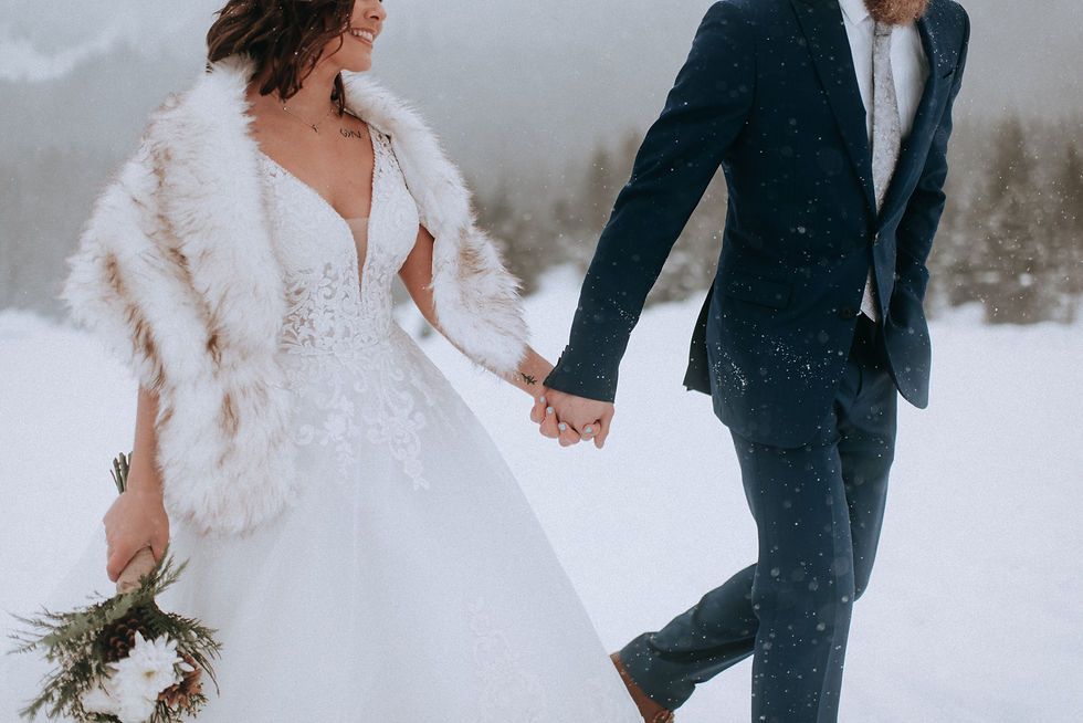 Snowy elopement photos in Snoqulamie Pass, Gold Creek Pond,  Washington 