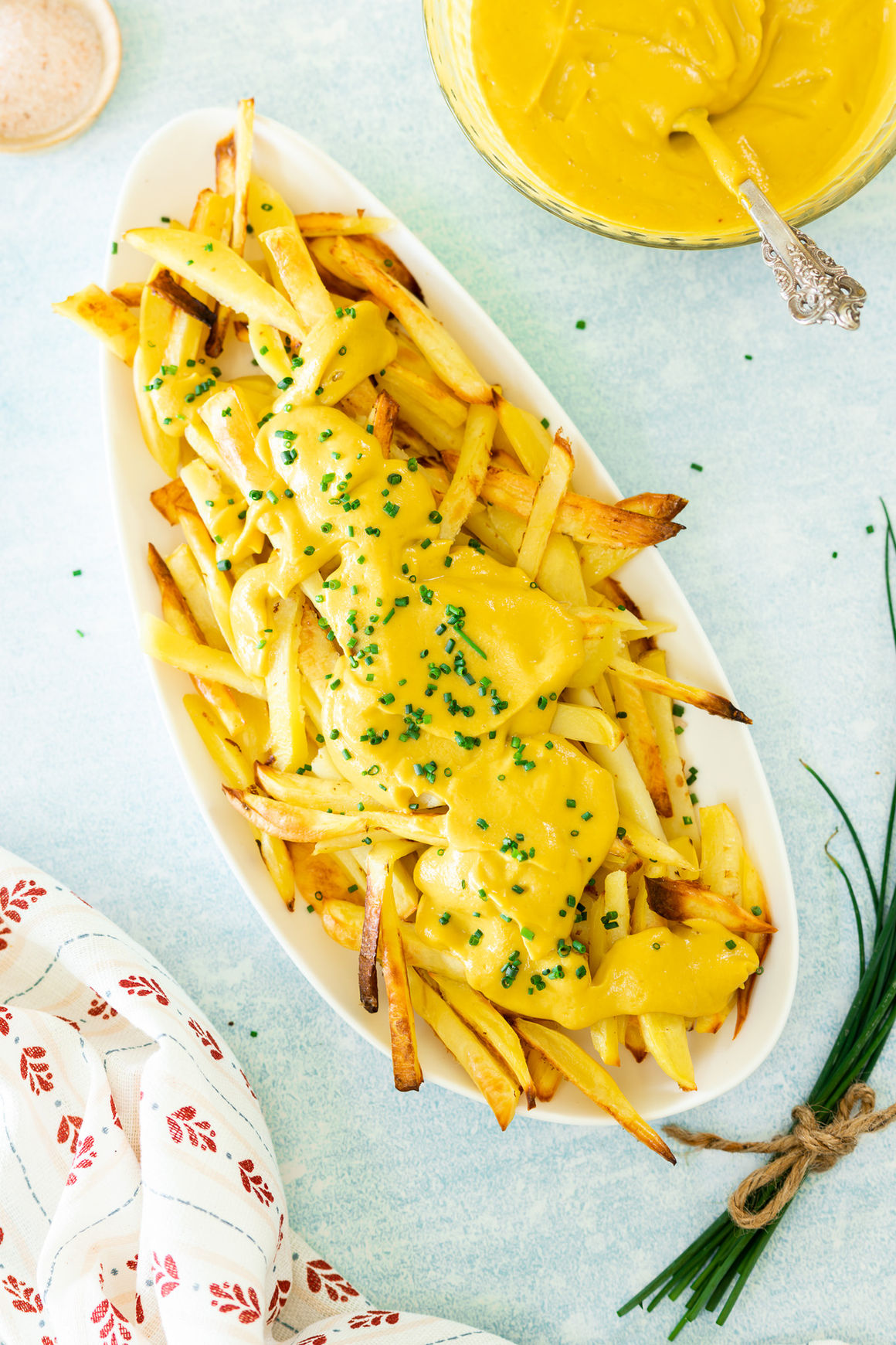 VEGAN CHEESY FRIES WITH NUT FREE CHEESE SAUCE