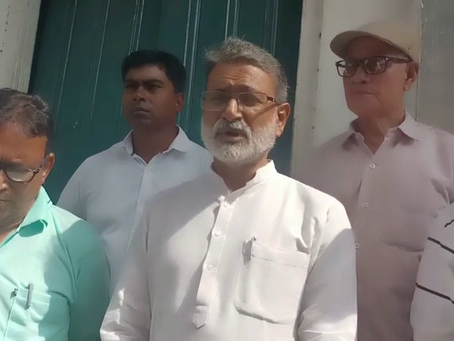 Ashish Kumar Saha visits the burnt Congress office in Bishalgarh.
