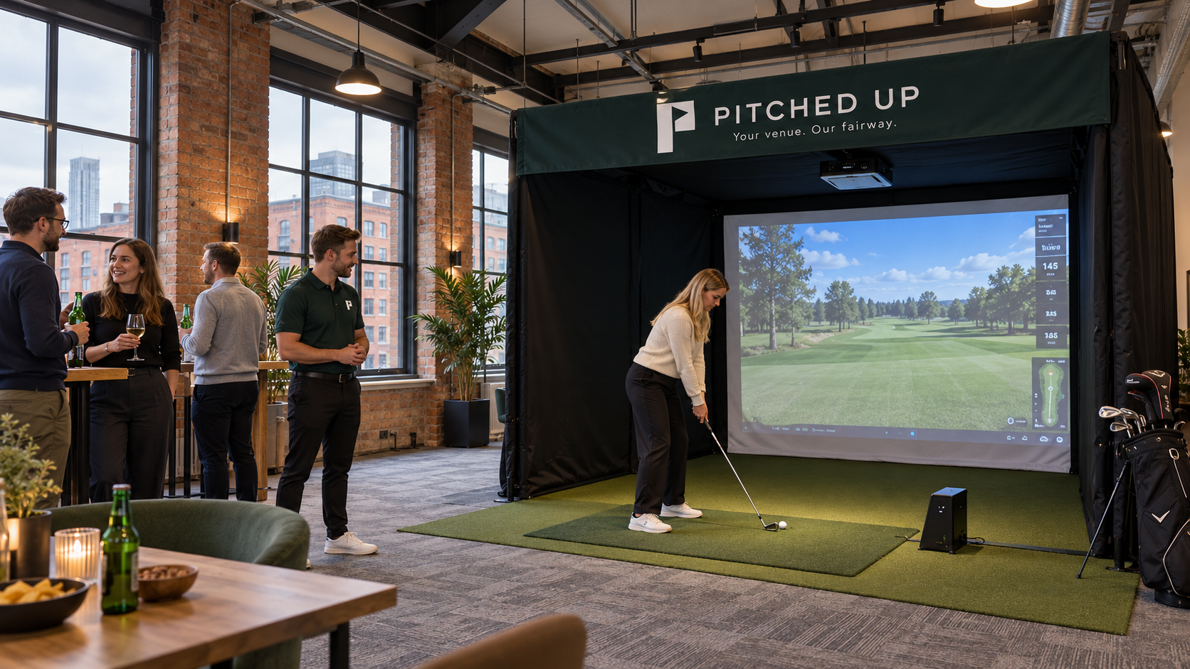 Pitched Up golf simulator at a Manchester office social
